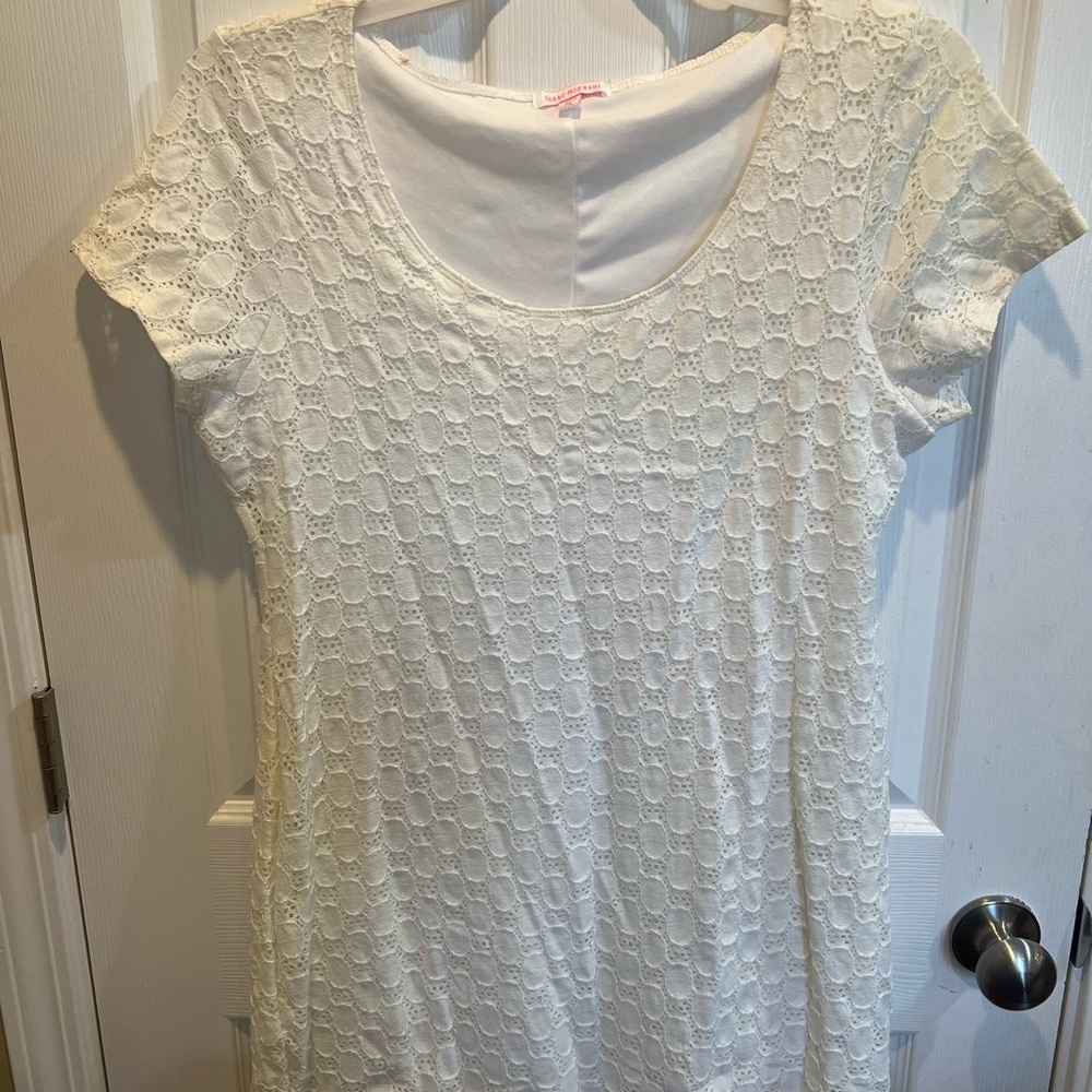 Isaac Mizrahi White Lace Short-Sleeve Scoop Neck Tunic